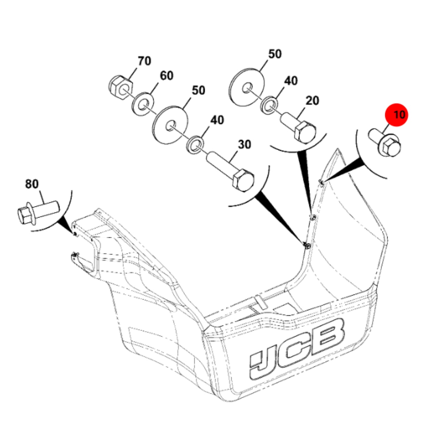 JCB Śruba M10 Koparka Ładowarka Części 826/01361 Oryginał