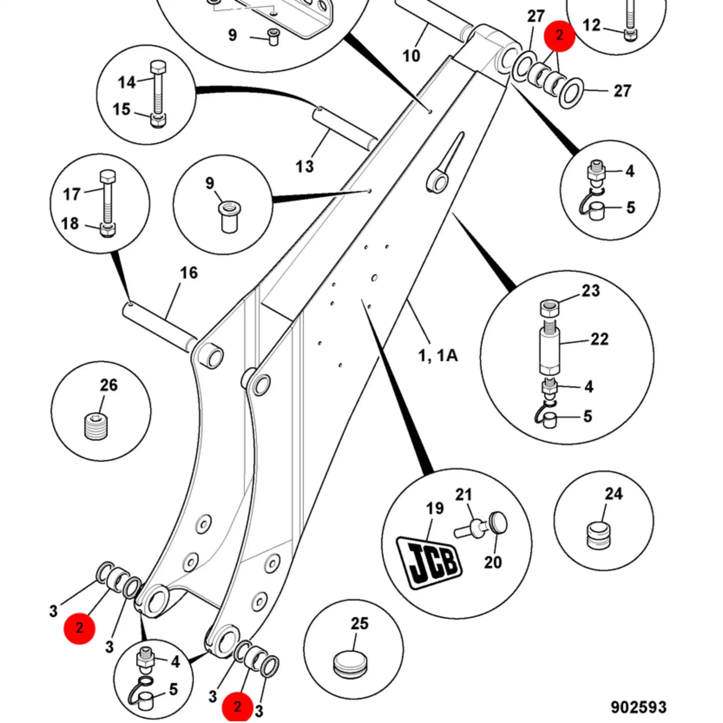 Tuleja ramienia boom 3CX 4CX mechaniczny koparka – oryginalna część JCB | Interhandler Wrocław