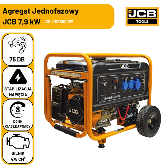 Agregat prądotwórczy jednofazowy JCB 7,9 kW (AVR, rozruch elektryczny)
