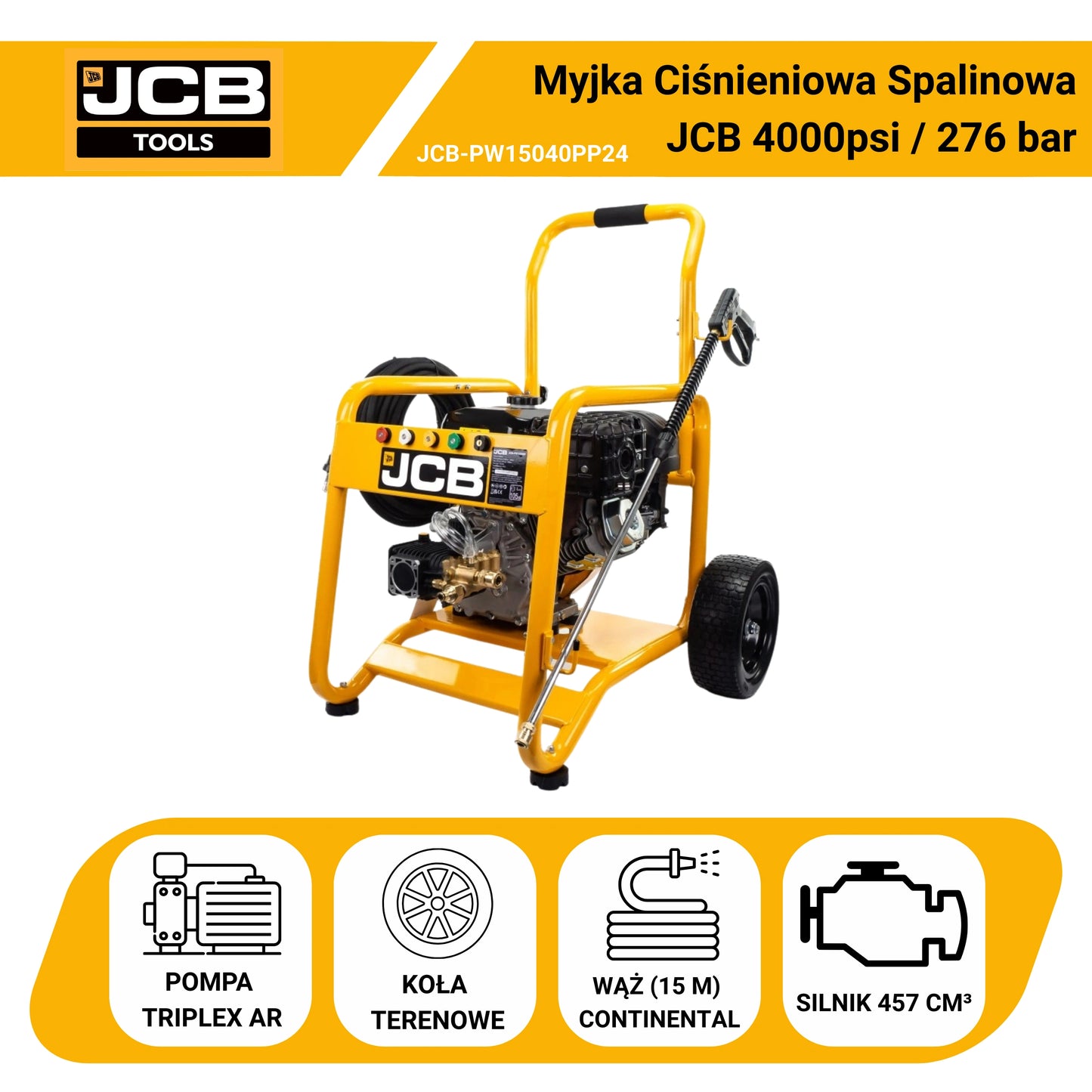 Myjka ciśnieniowa spalinowa JCB 15 KM 276 bar – wysokociśnieniowa do betonu i elewacji