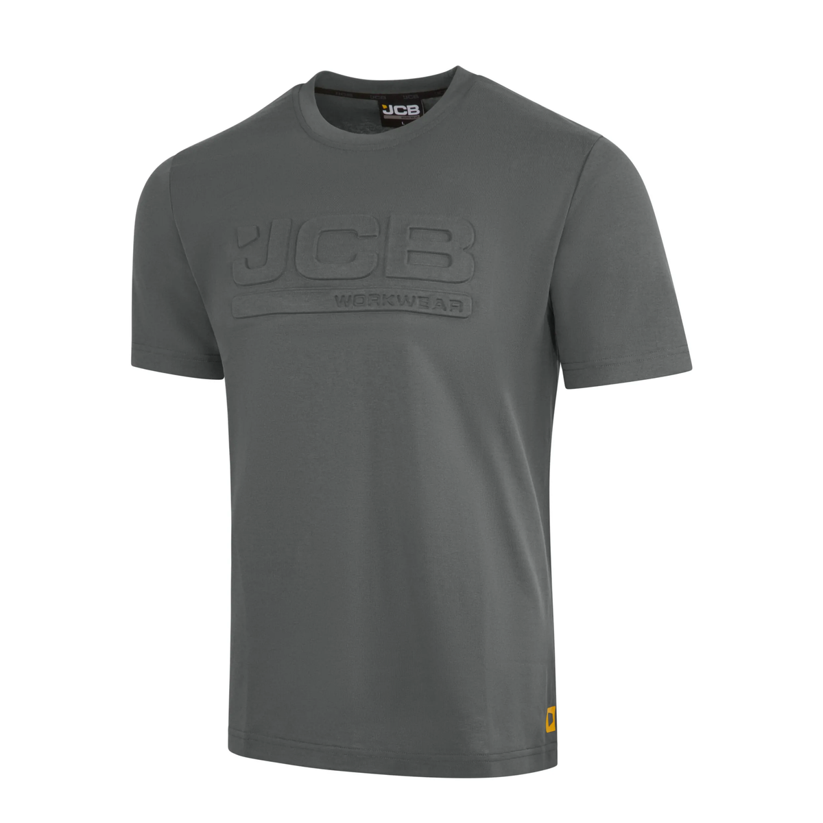Koszulka robocza JCB T-shirt kolor szary z logo 3D, widok z przodu pod kątem