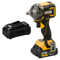 klucz udarowy akumulatorowy JCB Professional 18V żółto-czarny z akumulatorem 2.0Ah i ładowarką ujęcie z prawej strony