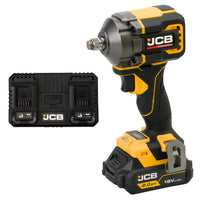 klucz udarowy akumulatorowy JCB Professional 18V żółto-czarny z akumulatorem 2.0Ah i podwójną ładowarką ujęcie z prawej strony
