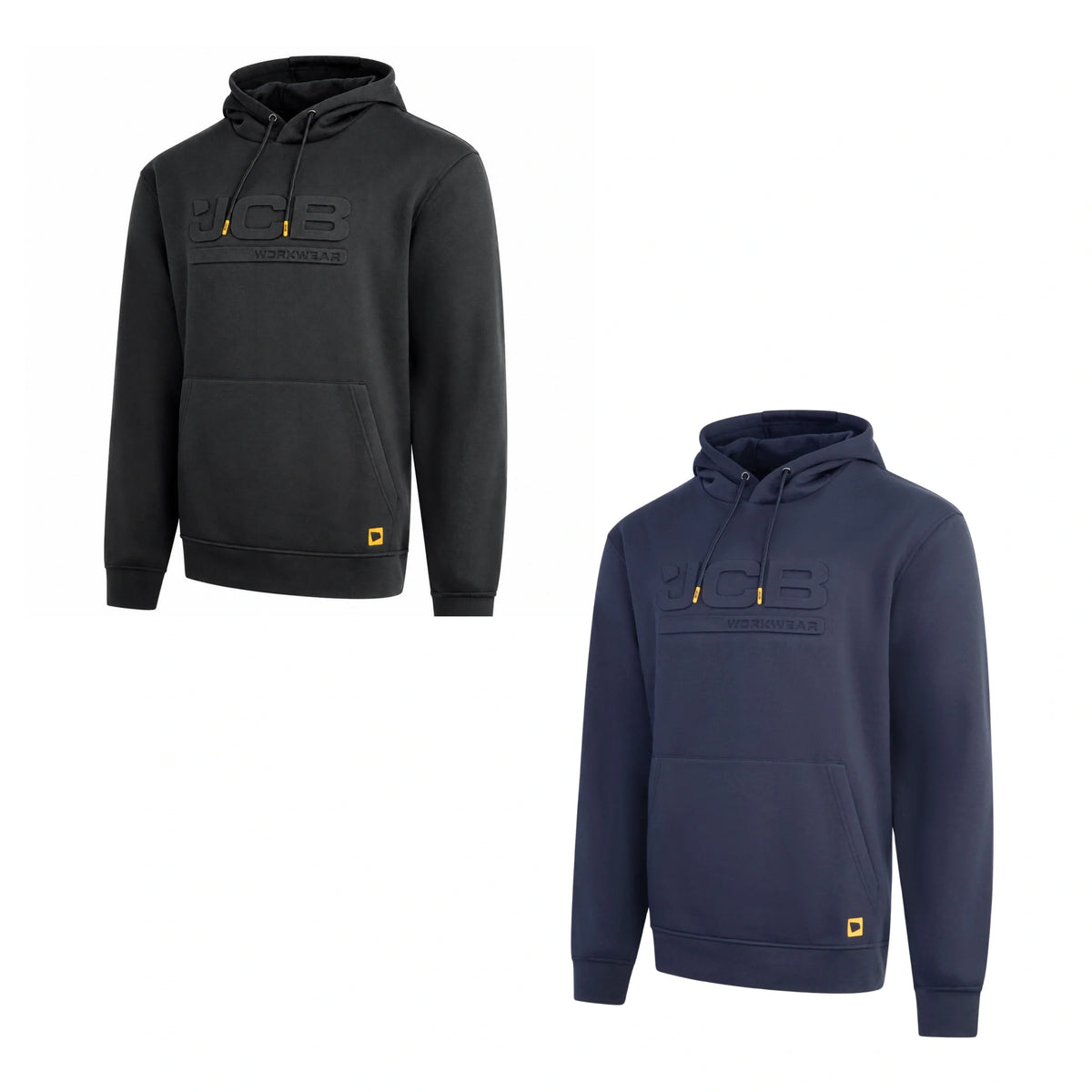 Bluza robocza JCB z kapturem i logo 3D w dwóch kolorach: czarny i granatowy