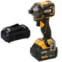 zakrętarka udarowa akumulatorowa JCB Professional 18V z akumulatorem 4.0Ah i ładowarką ujęcie z lewej strony