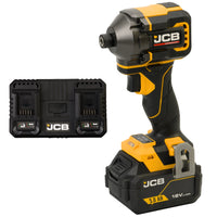 zakrętarka udarowa akumulatorowa JCB Professional 18V z akumulatorem 5.0Ah i podwójną ładowarką JCB ujęcie z lewej strony
