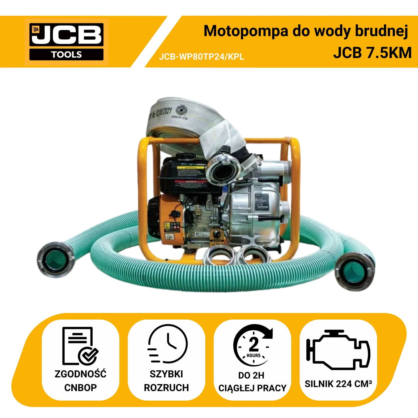 Zestaw elektronarzędzi akumulatorowych JCB 7,5 KM 75 mm 15 bar (JCB-WP80TP24/KPL)