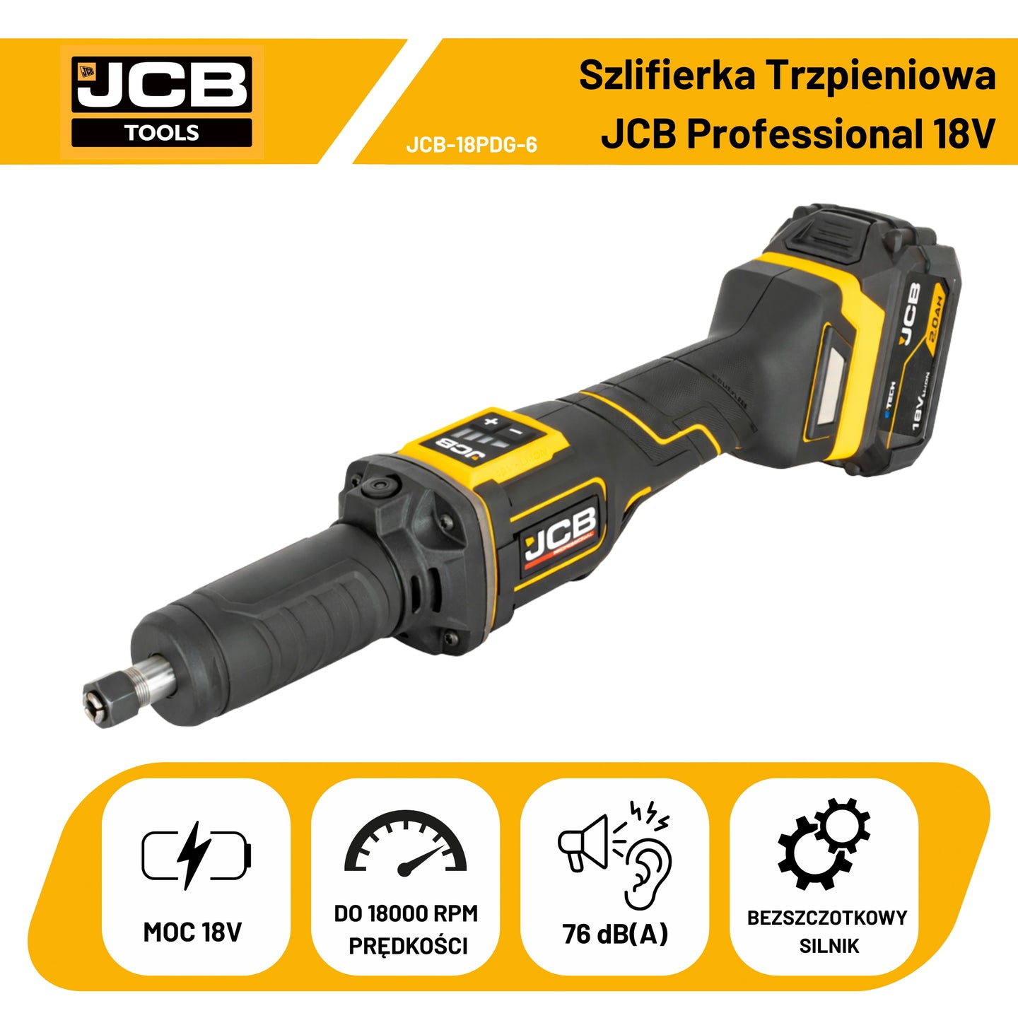 Szlifierka kątowa akumulatorowa JCB 18V (JCB-18PDG-6)