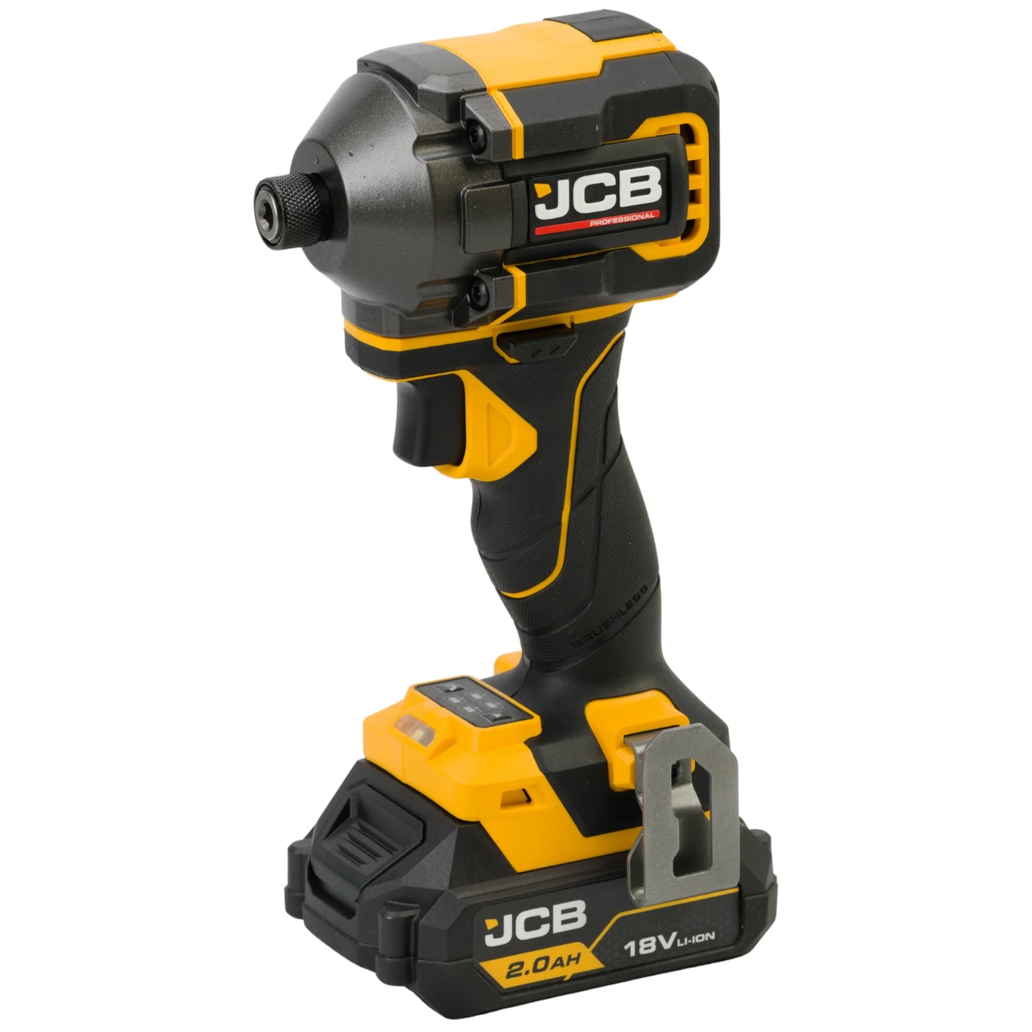 zakrętarka udarowa akumulatorowa JCB Professional 18V z akumulatorem 2.0Ah żółto-czarna ujęcie z prawej strony