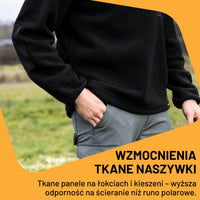 Mężczyzna w polarze JCB Borg, tekst Wzmocnienia tkane naszywki