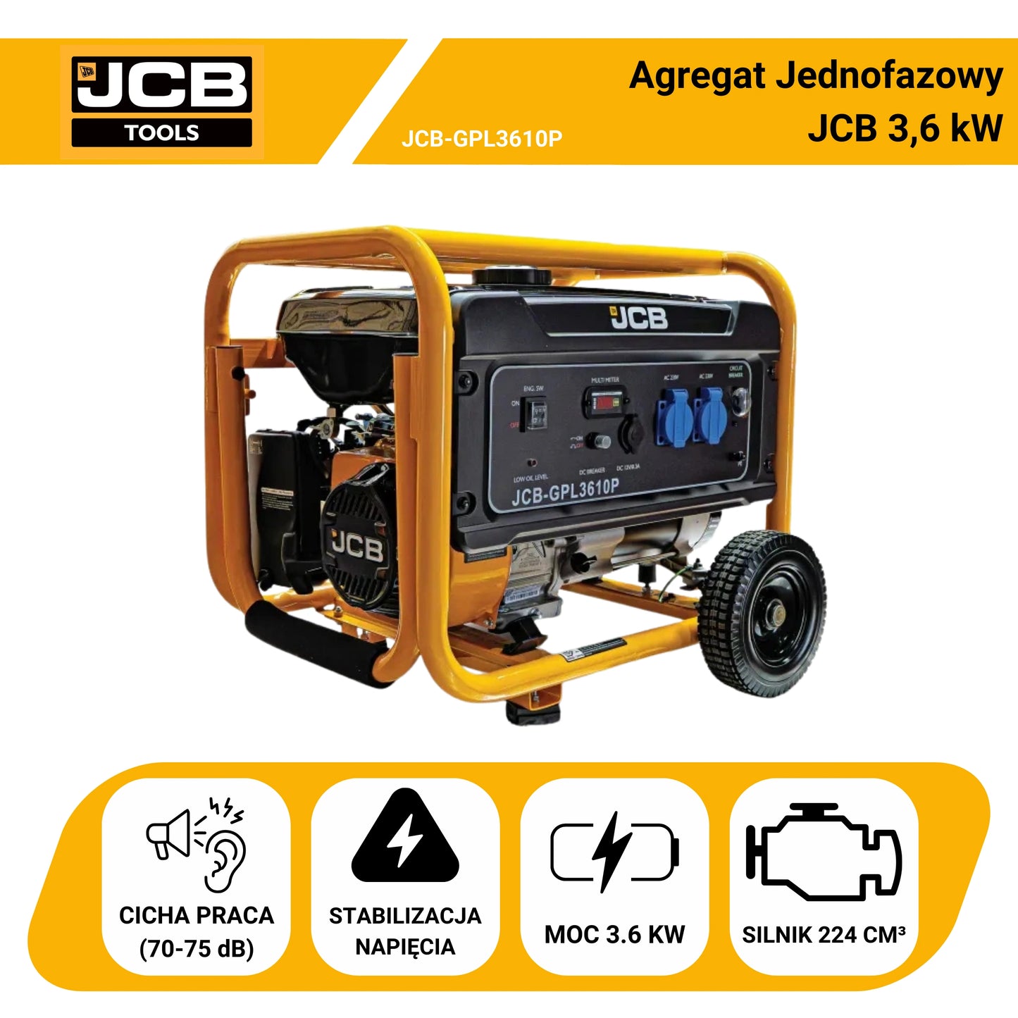 Agregat prądotwórczy JCB 3,6 kW – z AVR do domu i na budowę