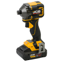 zakrętarka udarowa akumulatorowa JCB Professional 18V z akumulatorem HC 4.0Ah żółto-czarna ujęcie z prawej strony