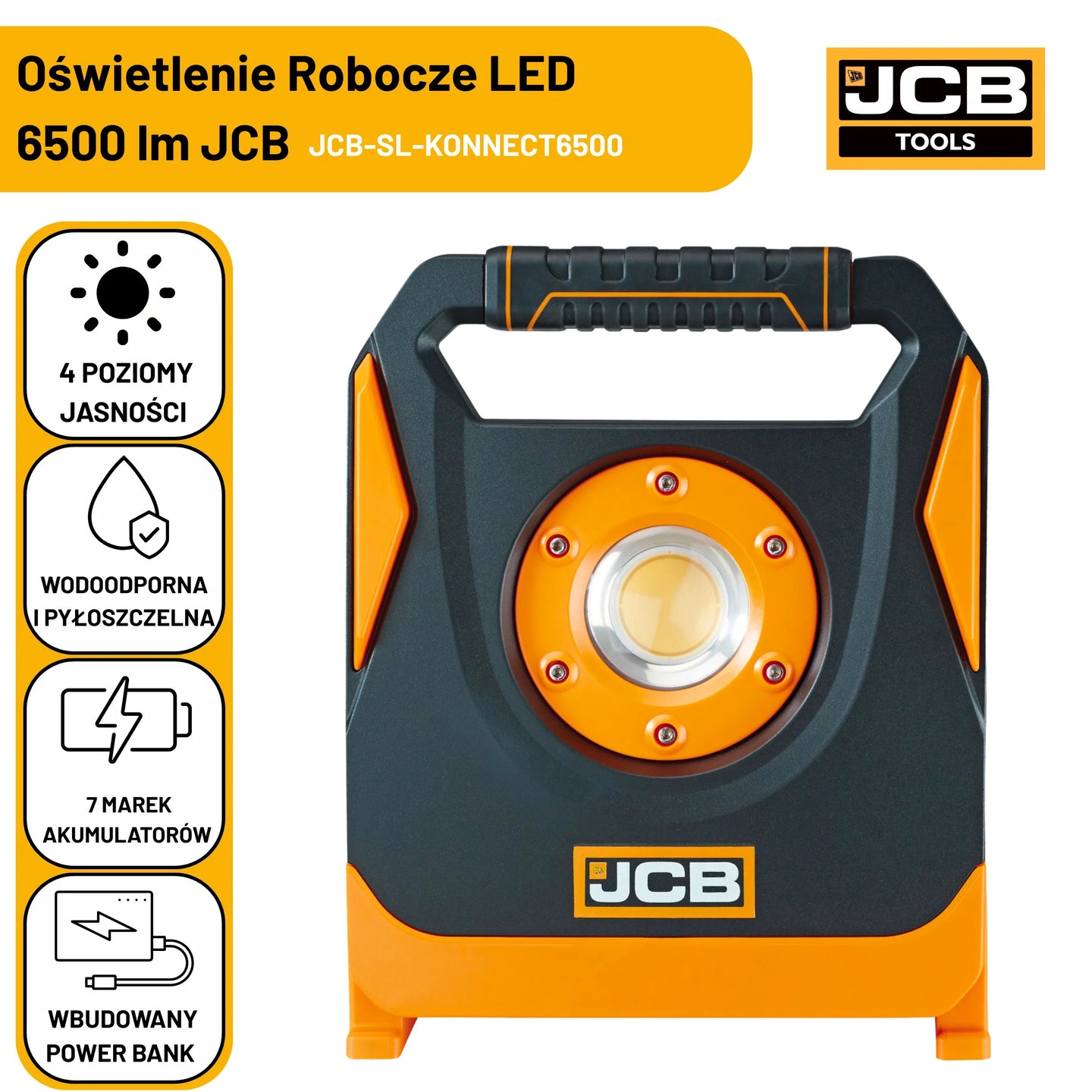 Lampa budowlana akumulatorowa JCB 6500 lm – lampy budowlane LED