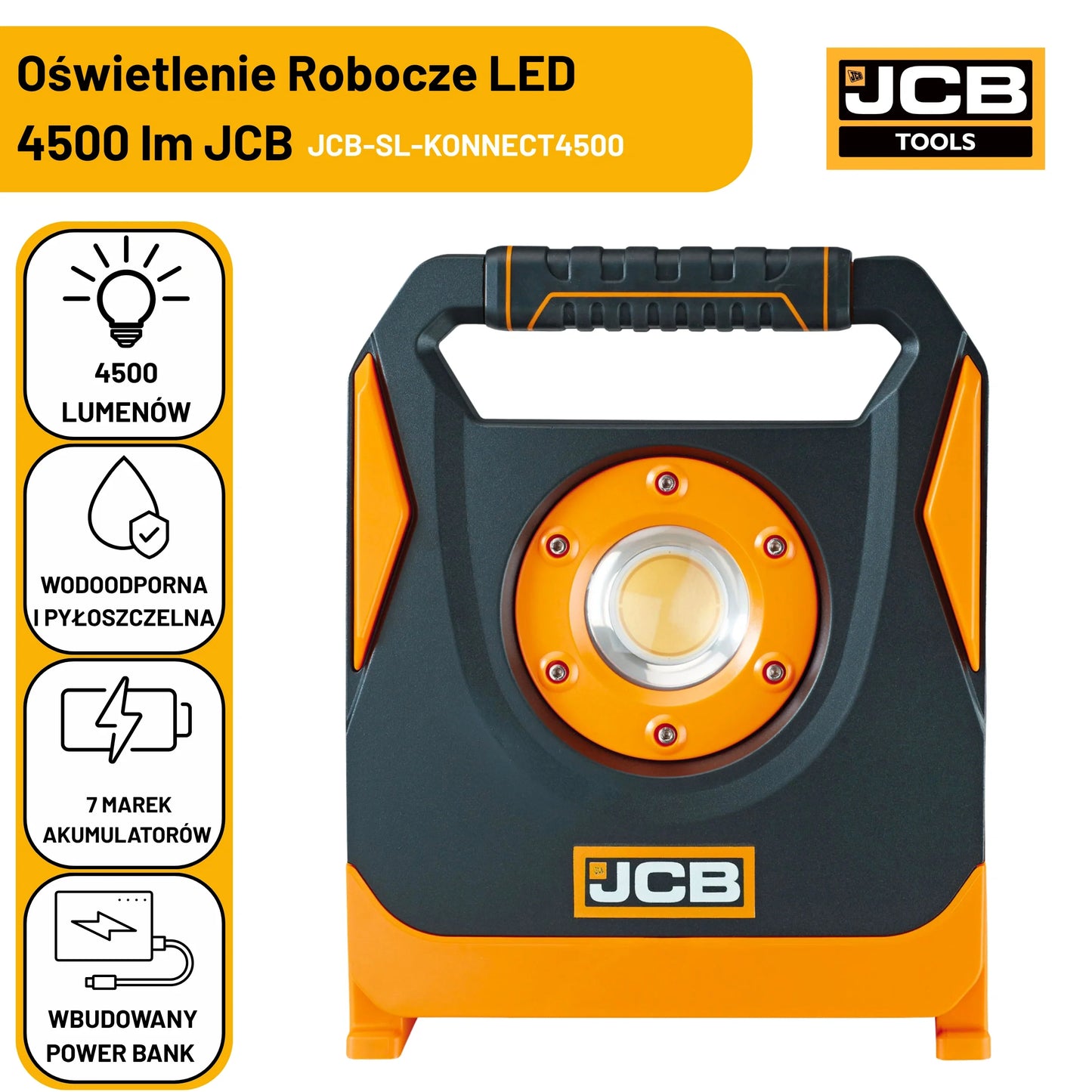 Lampa budowlana akumulatorowa JCB 4500 lm – lampy budowlane LED