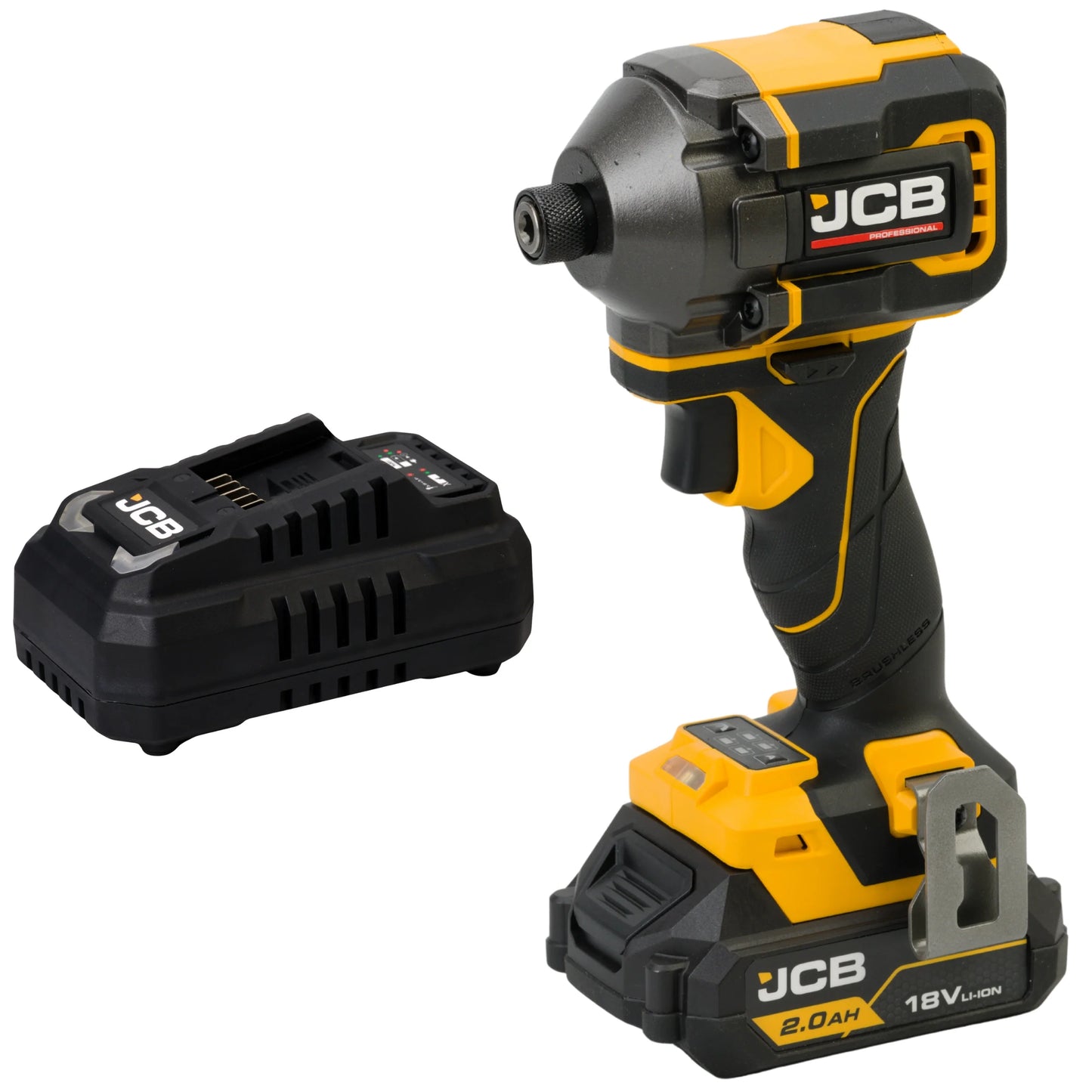 zakrętarka udarowa akumulatorowa JCB Professional 18V z akumulatorem 2.0Ah i ładowarką ujęcie z prawej strony