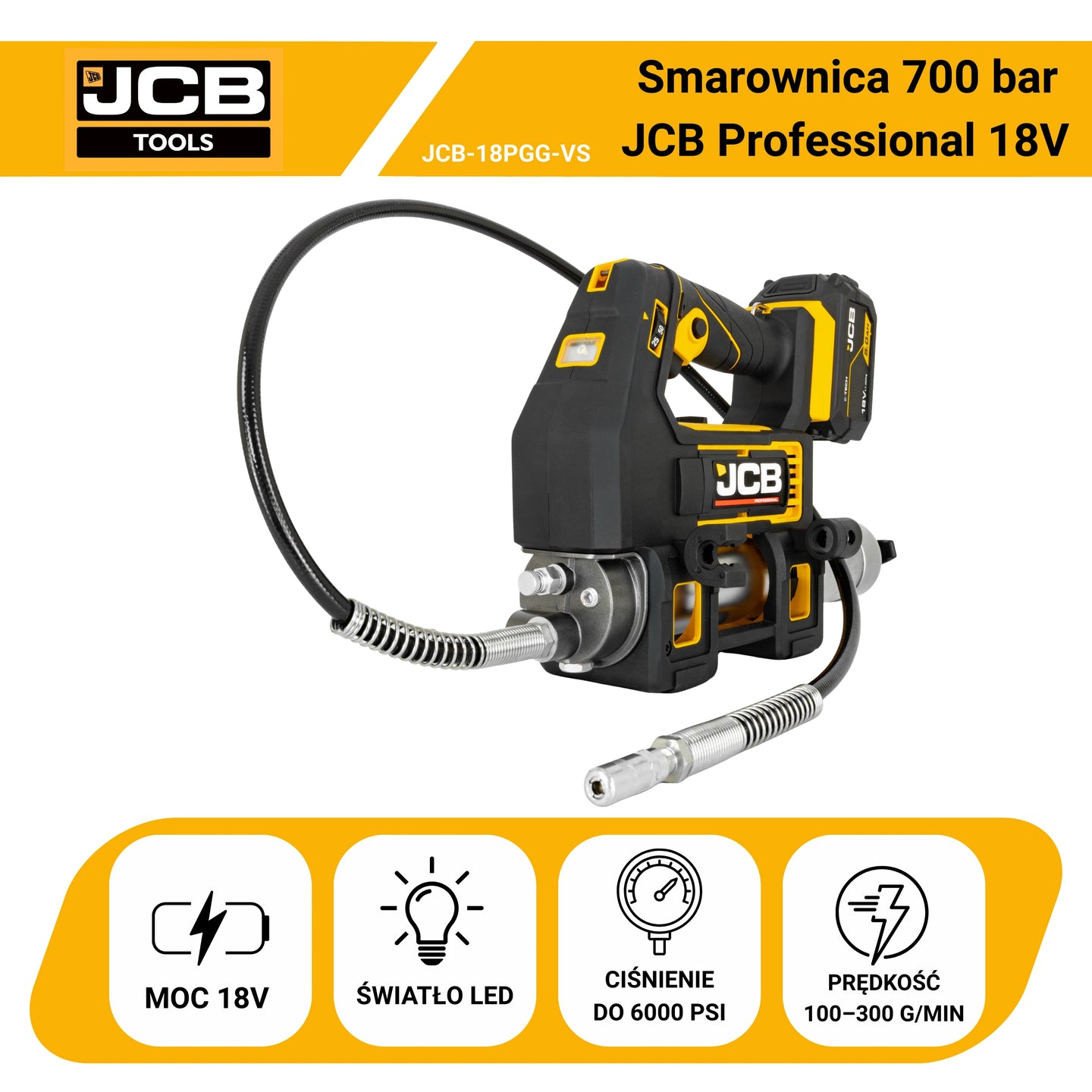 Smarownica akumulatorowa JCB 18V 700 bar – tawotnica wysokociśnieniowa