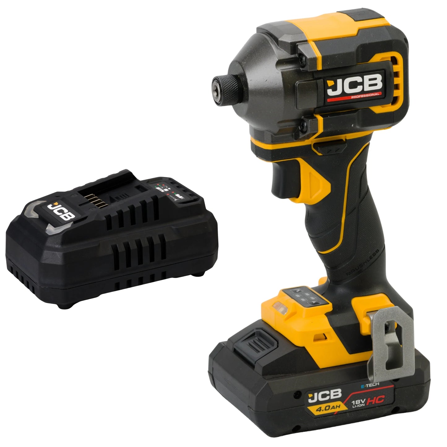 zakrętarka udarowa akumulatorowa JCB Professional 18V z akumulatorem HC 4.0Ah i ładowarką ujęcie z prawej strony