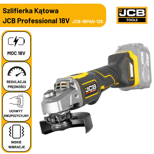 JCB Professional zestaw szlifierka 125mm + wiertarko-wkrętarka 75Nm 18V 2Ah + 2x 5,0Ah dual charge torba