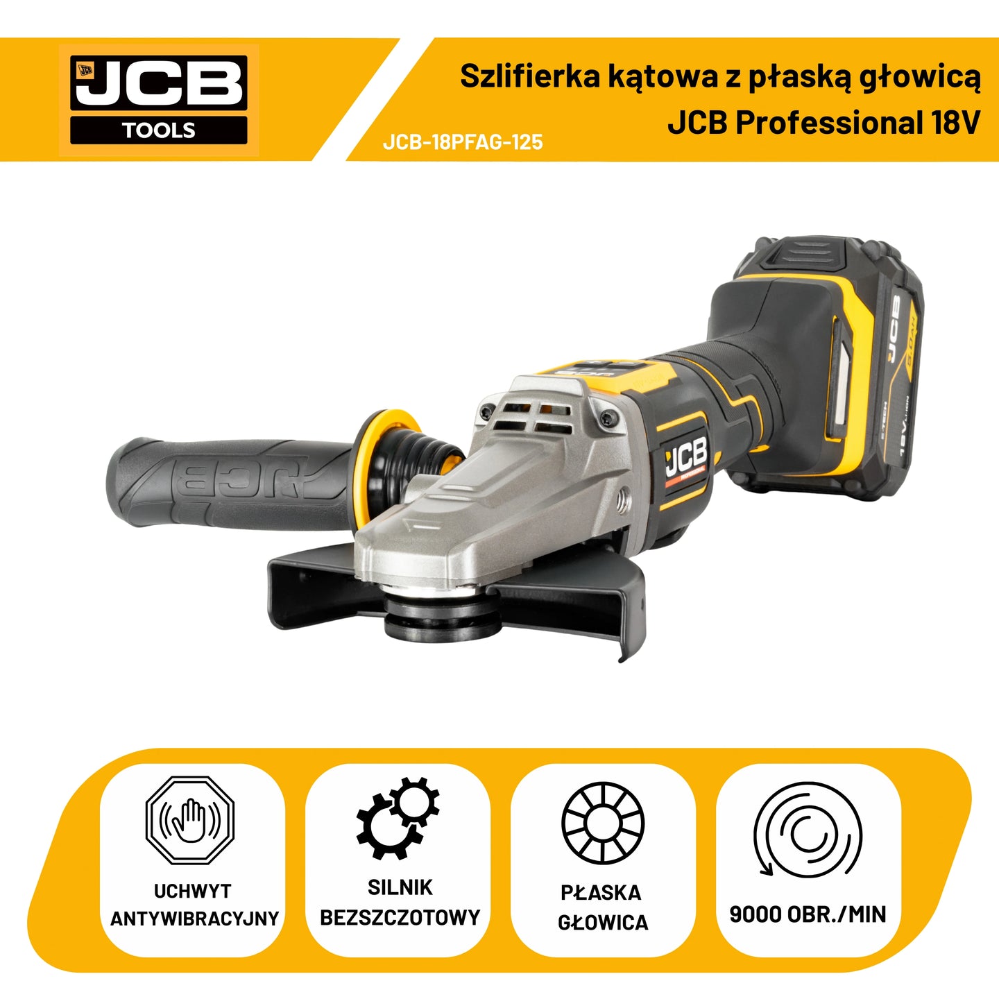 Szlifierka kątowa akumulatorowa JCB 18V 125 mm (JCB-18PFAG-125)