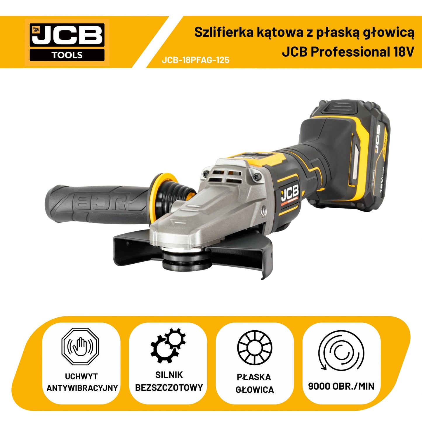 Szlifierka kątowa akumulatorowa JCB 18V 125 mm (JCB-18PFAG-125)