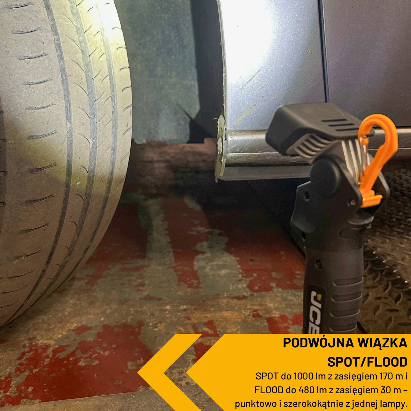 Lampa warsztatowa akumulatorowa JCB 1000 lm – oświetlenie budowlane