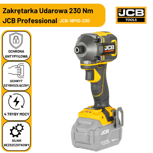 JCB Professional zakrętarka udarowa akumulatorowa 18V 230Nm zestaw baterie 2x 5,0Ah ładowarka 4,5A walizka