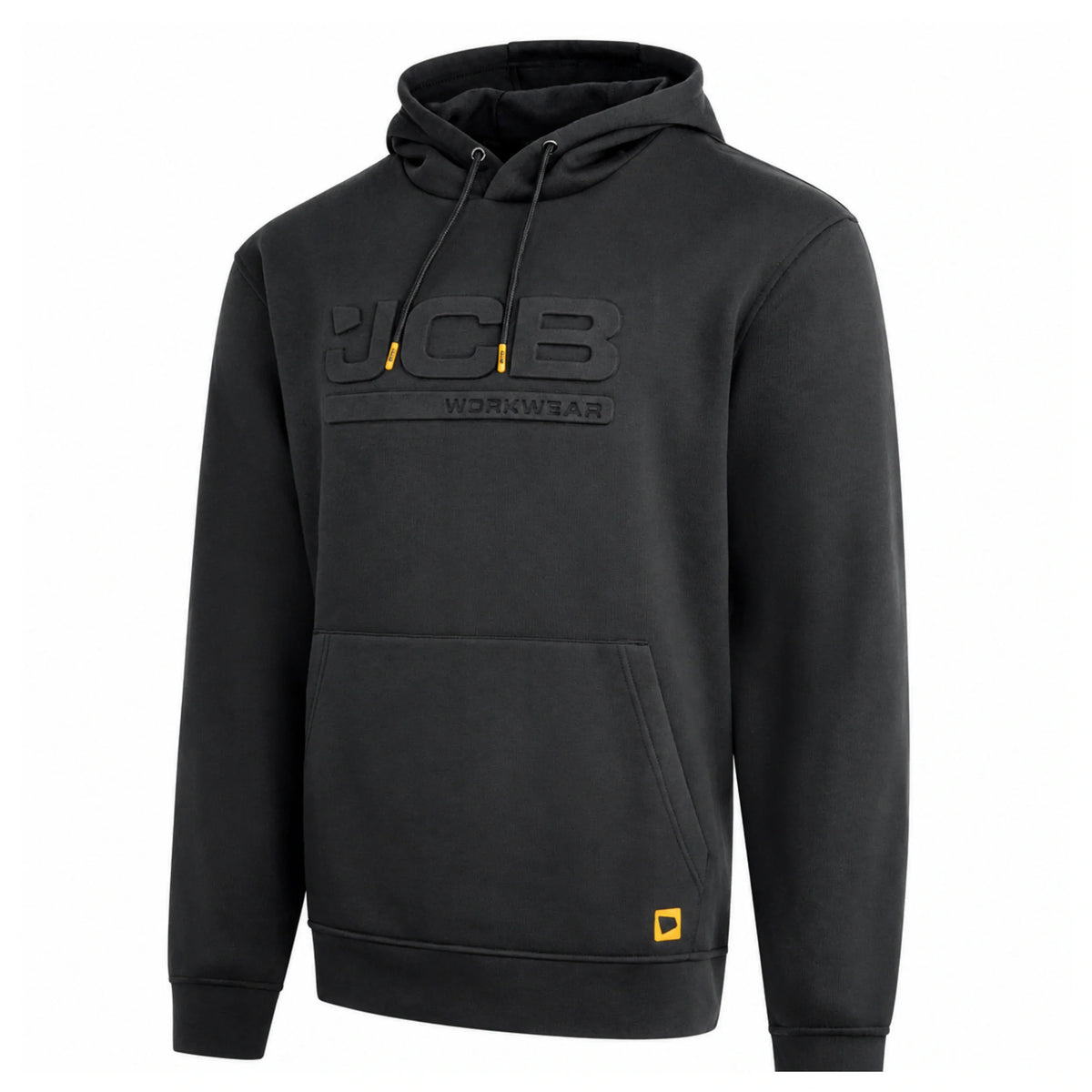 Bluza robocza JCB z kapturem kolor czarny z logo 3D, widok z przodu