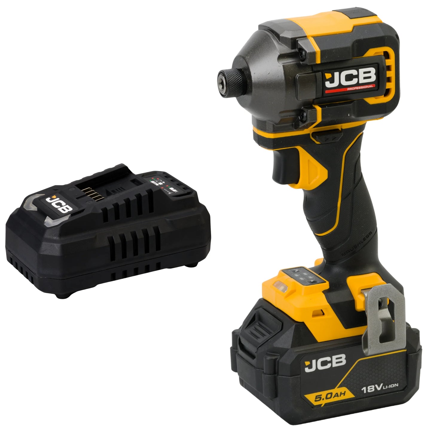 zakrętarka udarowa akumulatorowa JCB Professional 18V z akumulatorem 5.0Ah i ładowarką ujęcie z prawej strony