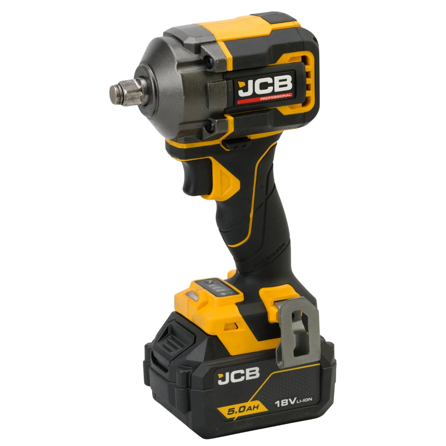 klucz udarowy akumulatorowy JCB Professional 18V żółto-czarny z akumulatorem 5.0Ah ujęcie z prawej strony