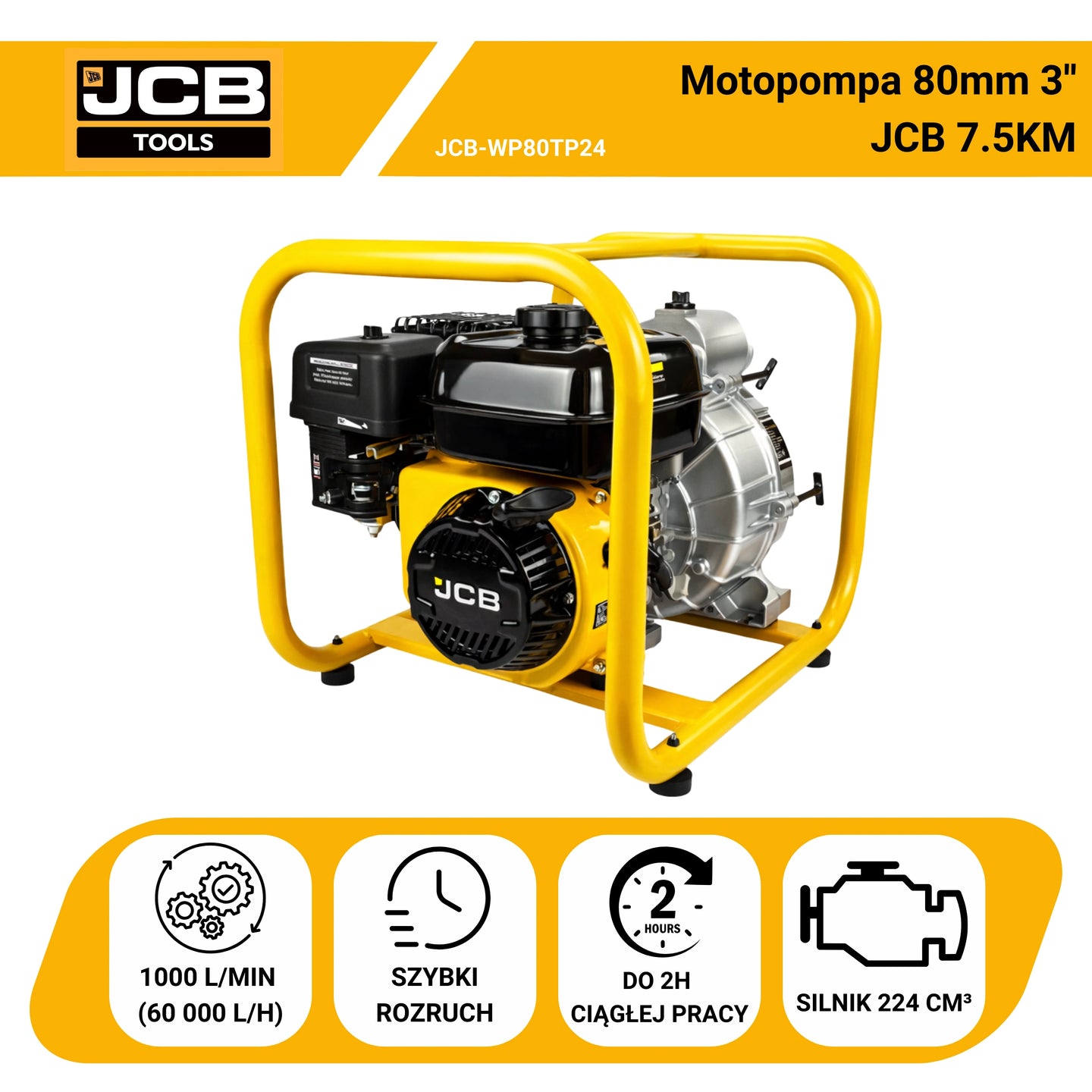 Motopompa spalinowa do wody JCB 7,5 KM (JCB-WP80TP24)