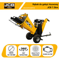 Rębak spalinowy do gałęzi JCB 7,5 KM 100 mm – rozdrabniacz 4-suwowy do drewna