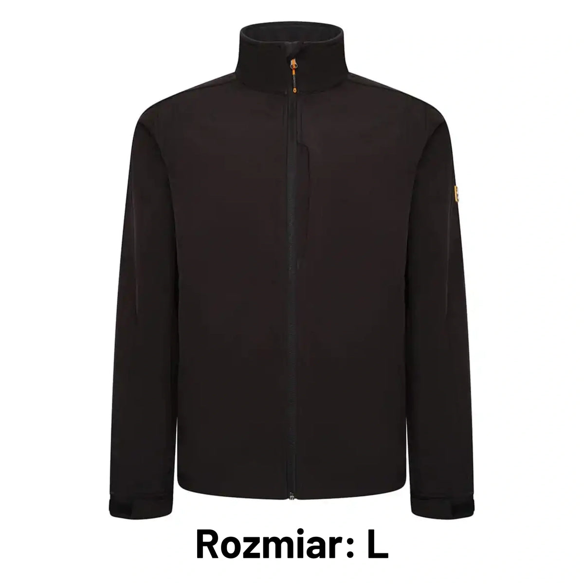 Kurtka robocza softshell JCB czarna z naszywką JCB, etykieta Rozmiar L