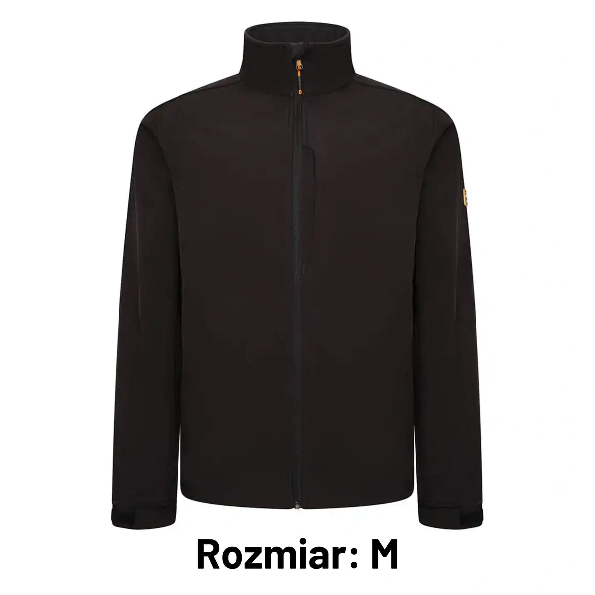 Kurtka robocza softshell JCB czarna z naszywką JCB, etykieta Rozmiar M