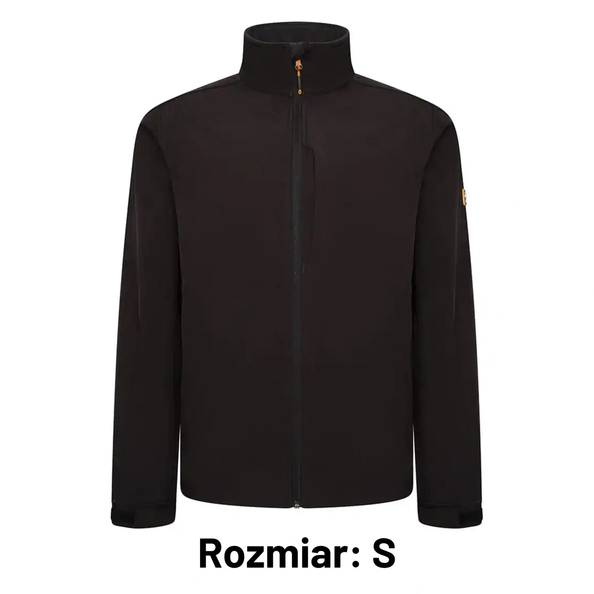 Kurtka robocza softshell JCB czarna z naszywką JCB, etykieta Rozmiar S