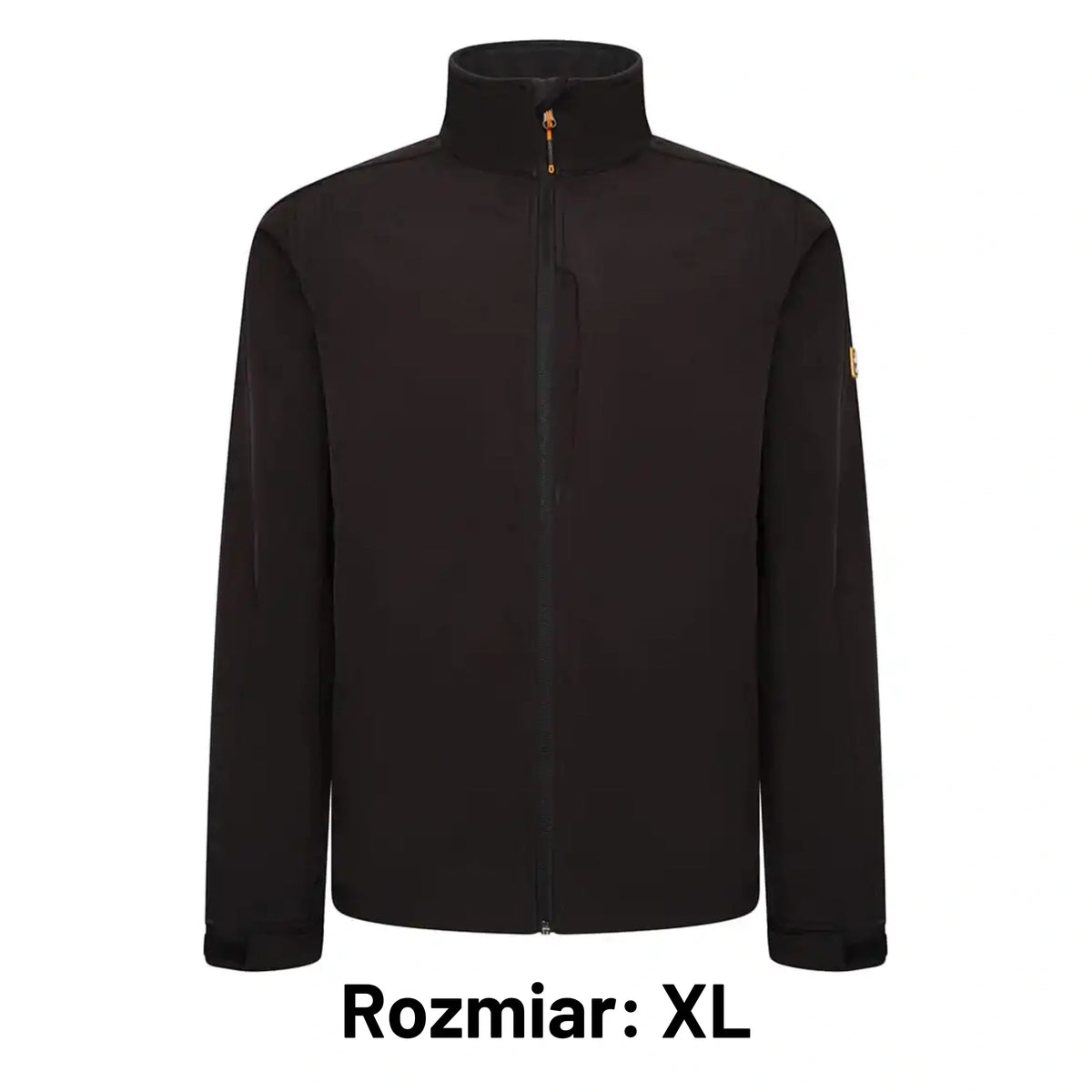 Kurtka robocza softshell JCB czarna z naszywką JCB, etykieta Rozmiar XL