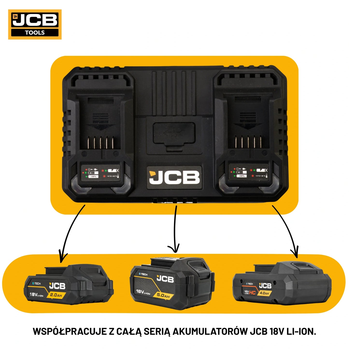 Ładowarka do akumulatorów li-ion 18V JCB 18DC-45 – szybka ładowarka 18V