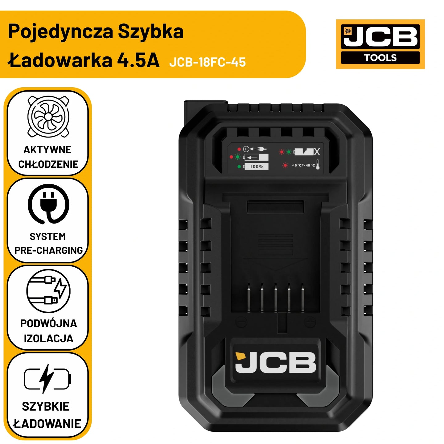 Ładowarka do wkrętarki 18V JCB 18FC-45 – ładowarka li-ion 18V