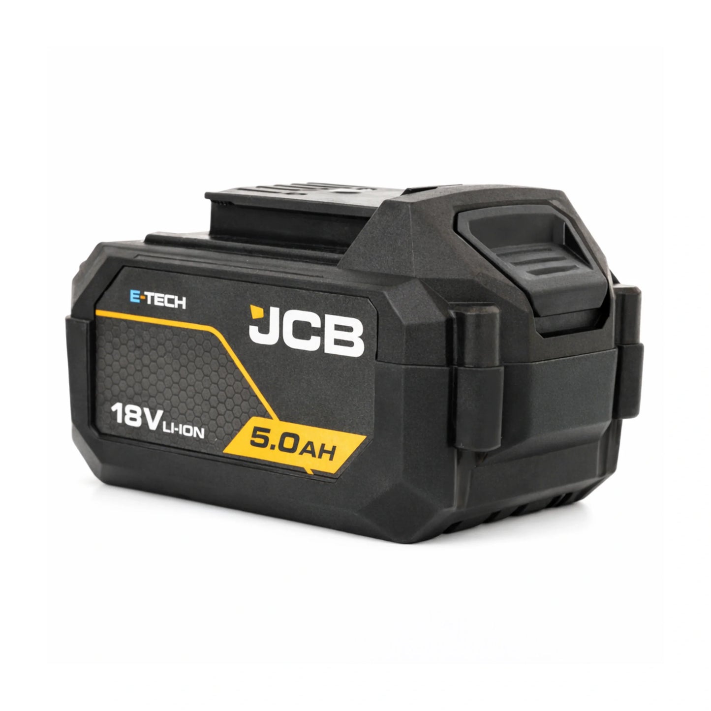 akumulator JCB E-Tech 18V 5.0Ah czarny ujęcie z lewej w perspektywie