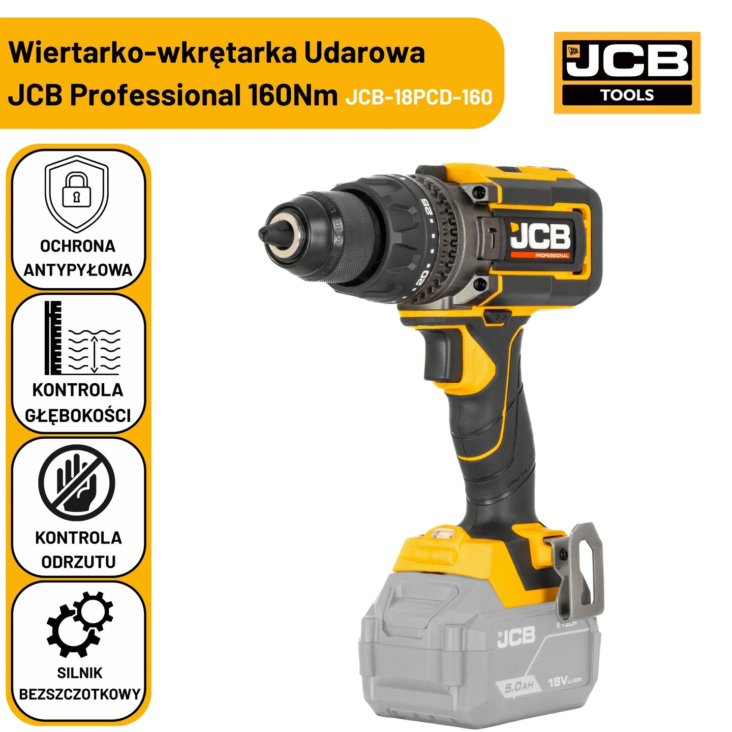 Wiertarka udarowa JCB 18PCD-160-5 160 Nm – wiertarko wkrętarki