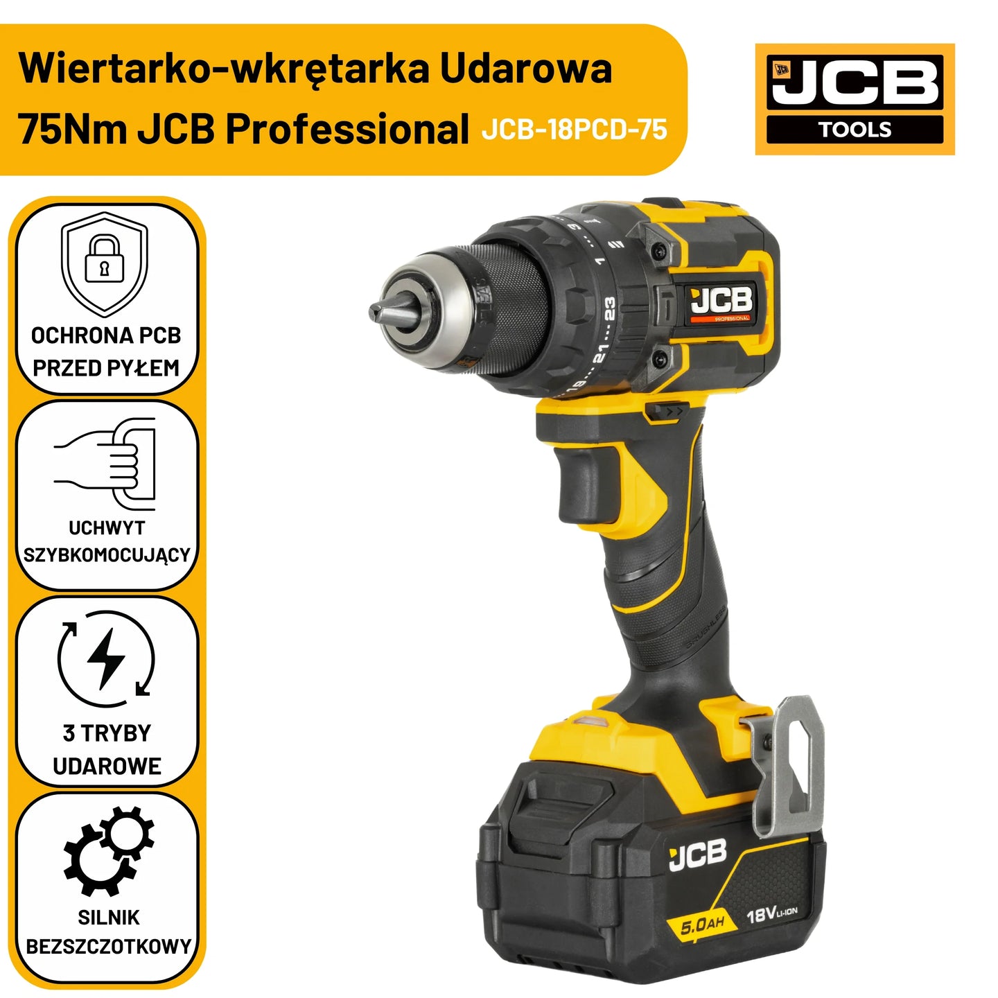 Wiertarka udarowa JCB 18PCD-75 75 Nm – wiertarko wkrętarki
