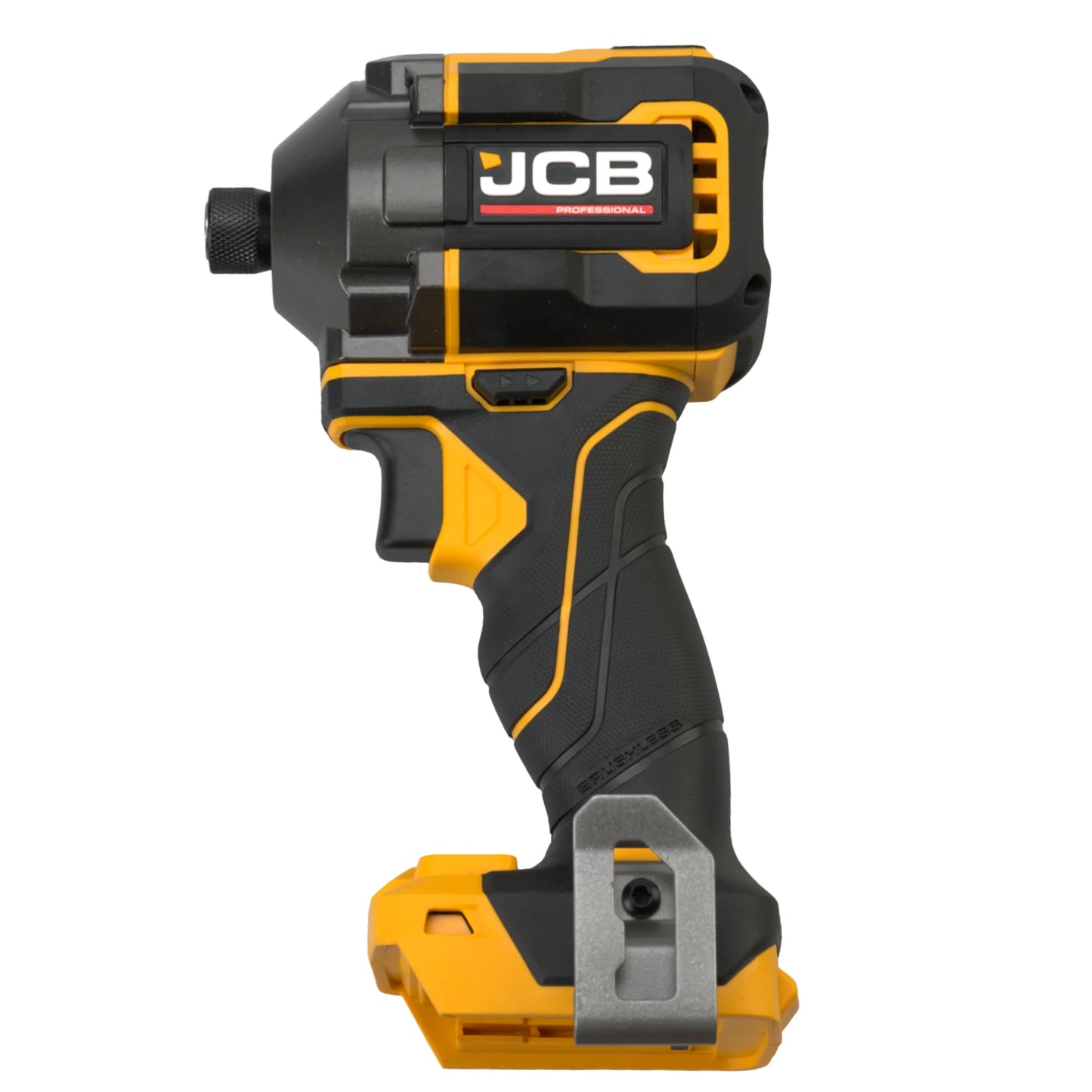 zakrętarka udarowa akumulatorowa JCB Professional żółto-czarna korpus bez akumulatora ujęcie z lewej strony