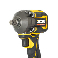 zbliżenie na głowicę klucza udarowego JCB Professional 18V z uchwytem 1/2 szaro-żółta obudowa
