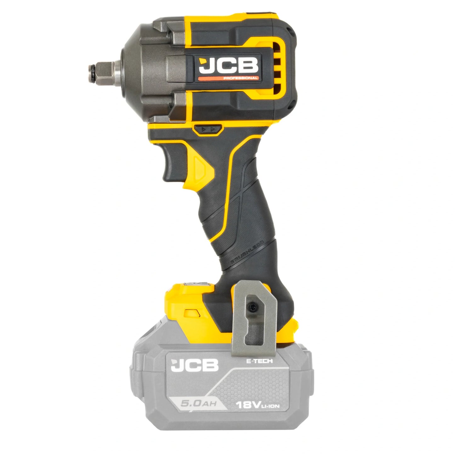 klucz udarowy JCB Professional 18V żółto-czarny korpus bez akumulatora ujęcie z lewej strony