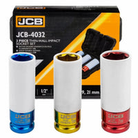 Zestaw nasadek udarowych cienkościennych JCB-4032 3 Piece Thin-Wall Impact Socket Set z etykietą napęd 1/2" 17 19 21mm
