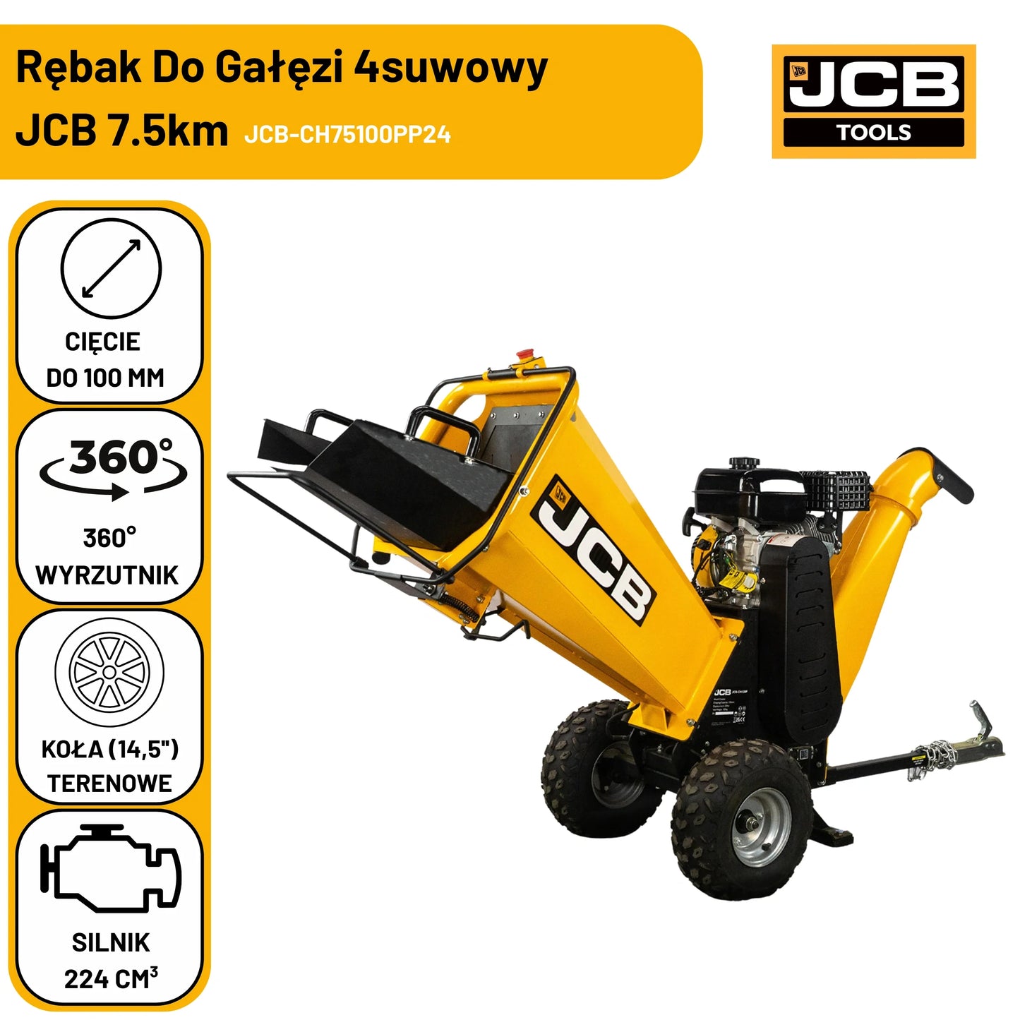 Rębaki do gałęzi JCB CH75100PP24 5 KM – rębak do drewna