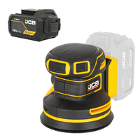 szlifierka mimośrodowa akumulatorowa JCB Professional 18V żółto-czarna z akumulatorem E-Tech 5.0Ah ujęcie z prawej strony