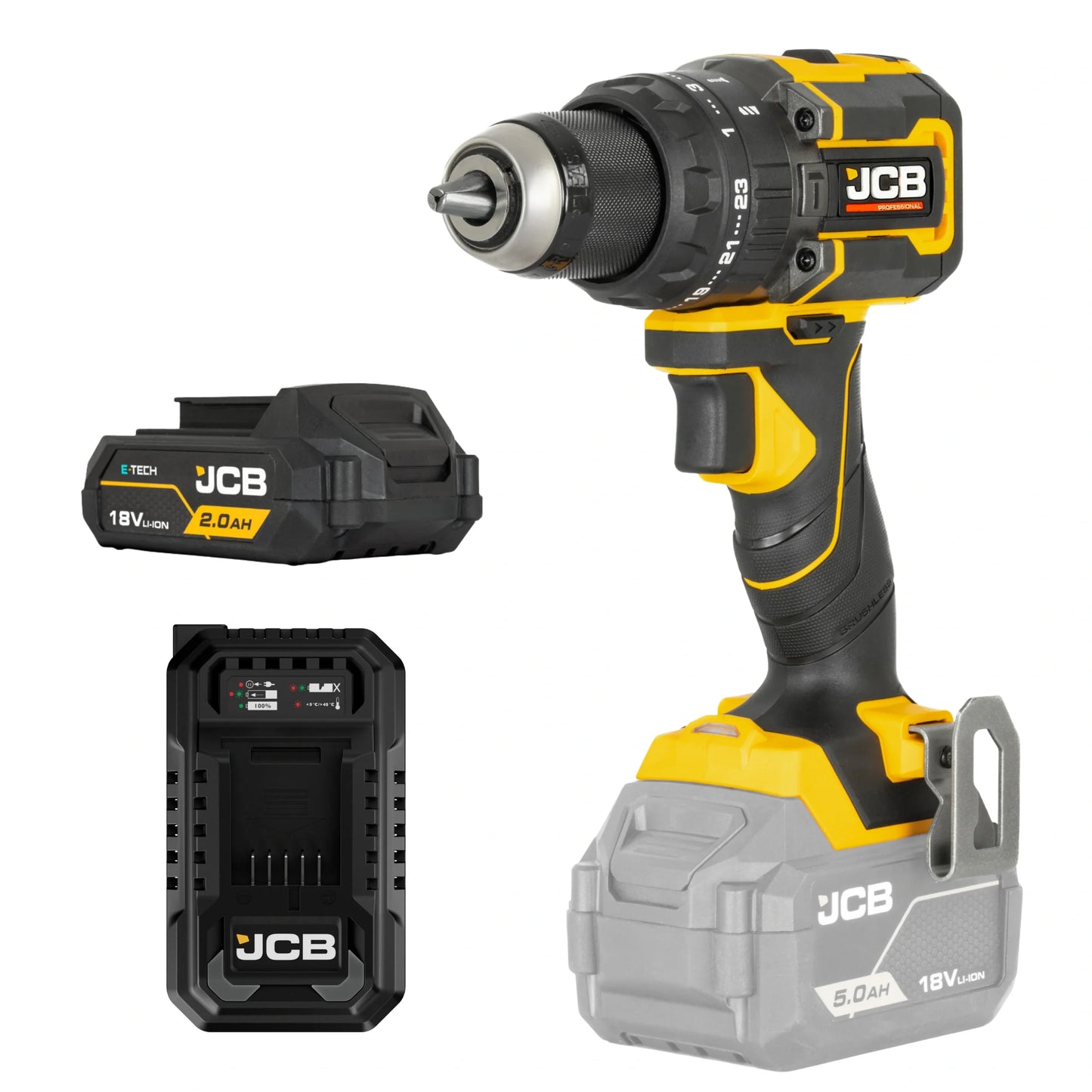 Wiertarko wkrętarka z udarem bezszczotkowa JCB 18PCD-75 75 Nm – wiertarka udarowa, widok produktu