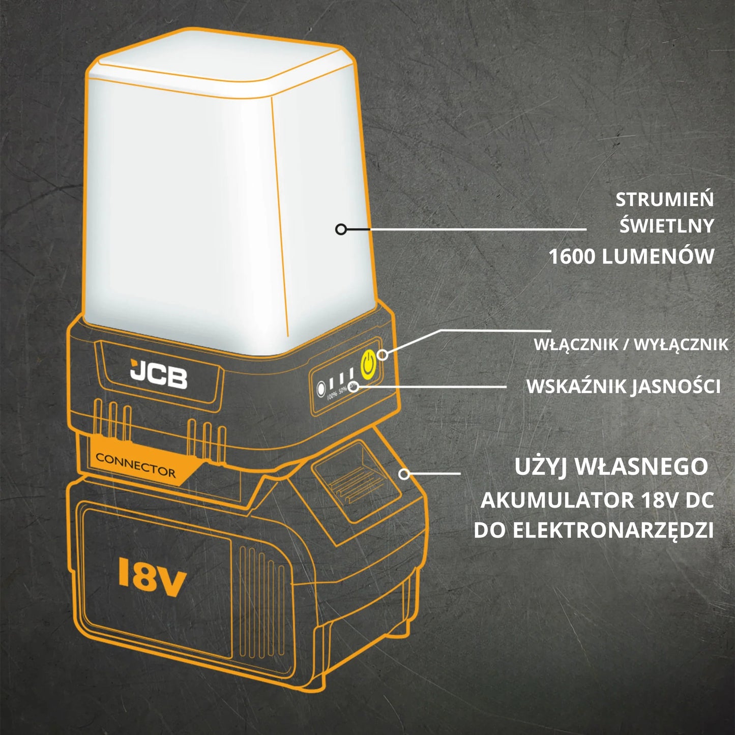 JCB Lampa 1600 lm zasilana akumulatorem elektronarzędzia