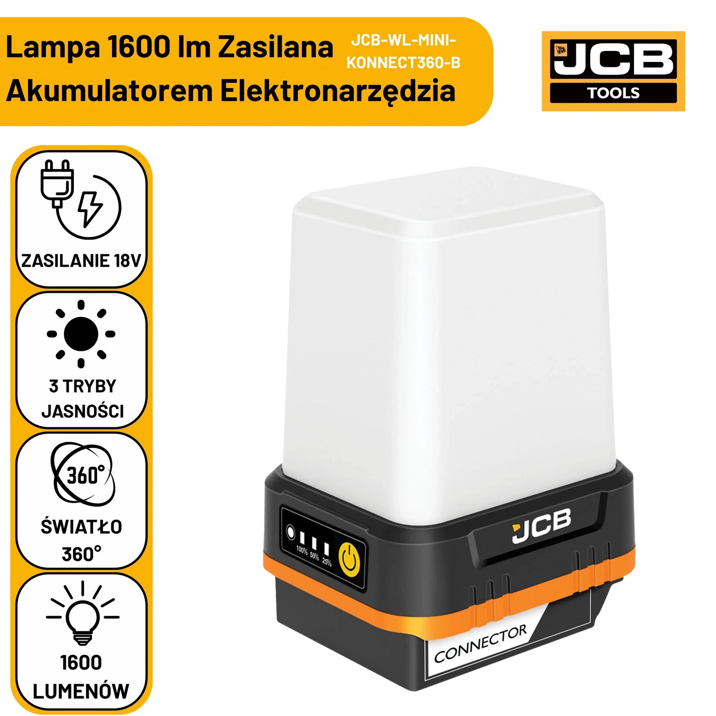 JCB Lampa 1600 lm zasilana akumulatorem elektronarzędzia