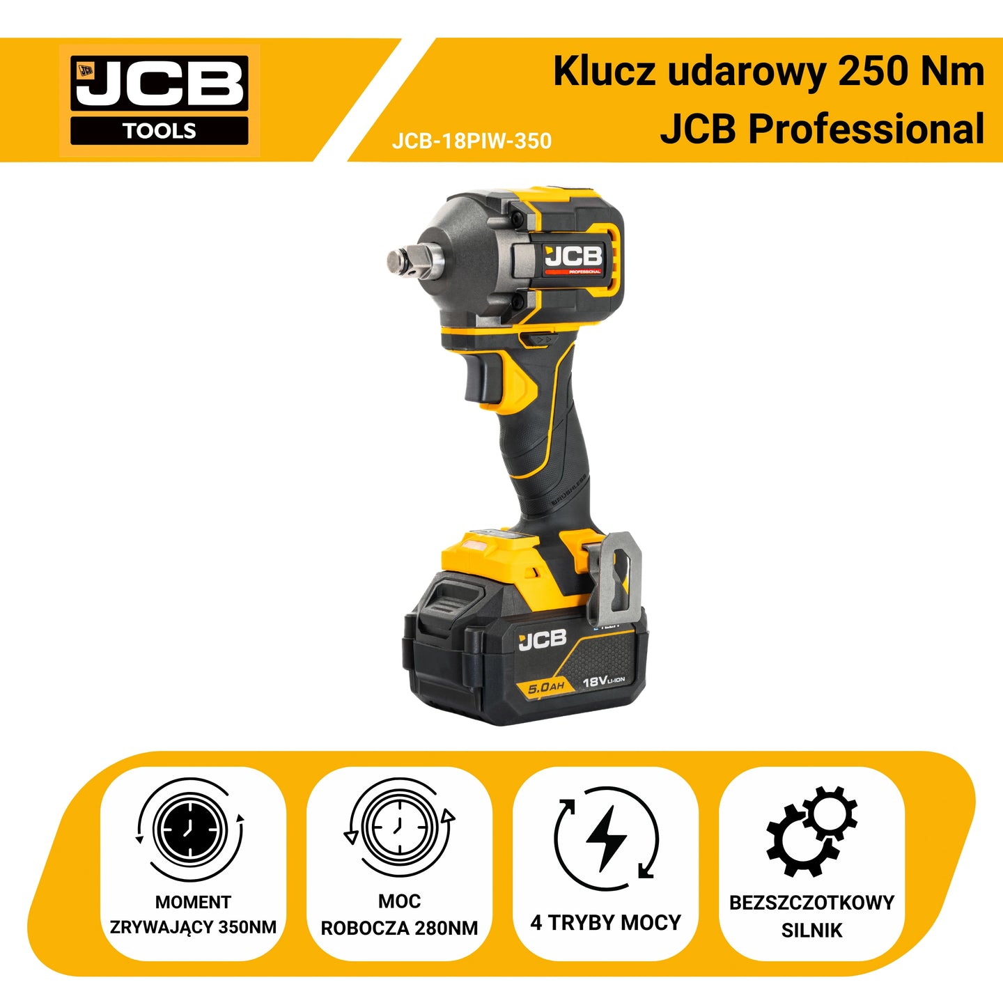 Klucz udarowy akumulatorowy JCB 18V 250 Nm 350 Nm – Brushless do warsztatu